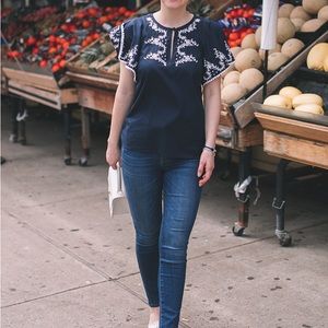 J. Crew Flutter Sleeve Embroidered Top